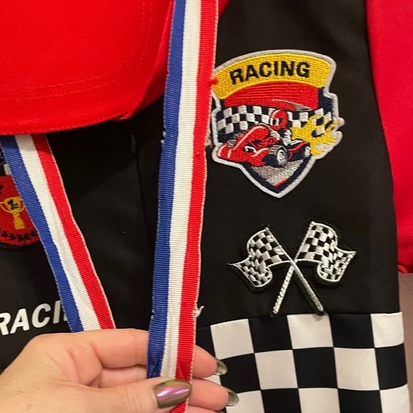 Kids Red Racing Costume with Cap - Picture 4 of 8